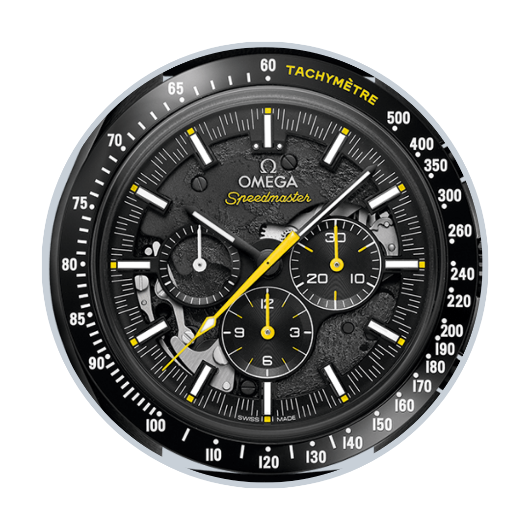 Mặt số đồng hồ với các màu tương phản nổi bật của Omega Apollo 8